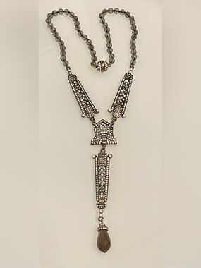 HEIDI DAUS Art Deco Inspired Smoky Multifaceted Bead Necklace Swarovski Crystals